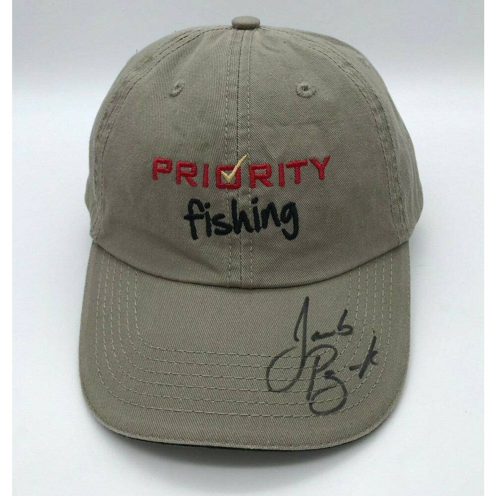 Priority Fishing Tournament Khaki Strapback Logo Cap Signed by Jacob Powroznik